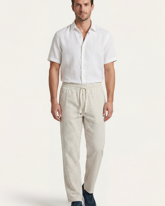 VIENA STRIPE LINEN TROUSERS - BEIGE