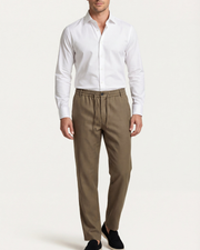 CAPRI STRETCH LINEN TROUSER - BROWN