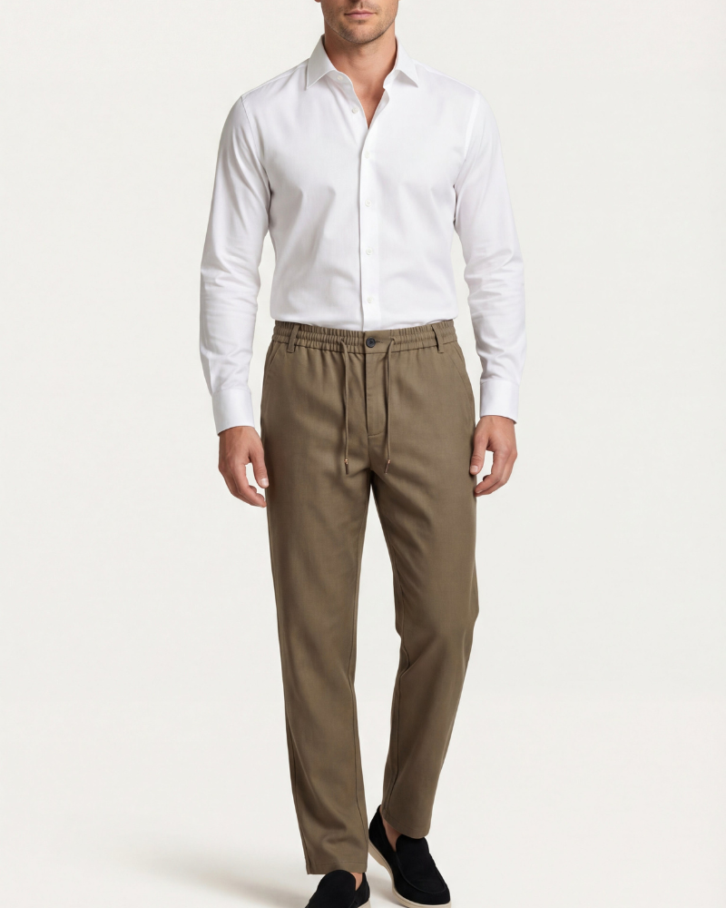 CAPRI STRETCH LINEN TROUSER - BROWN