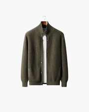 CASHMERE HIGH COLLAR RIBBED CARDIGAN