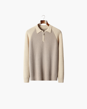 MERINO TWO-TONE HALF ZIP SWEATER