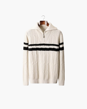 MERINO STRIPED HALF ZIP SWEATER
