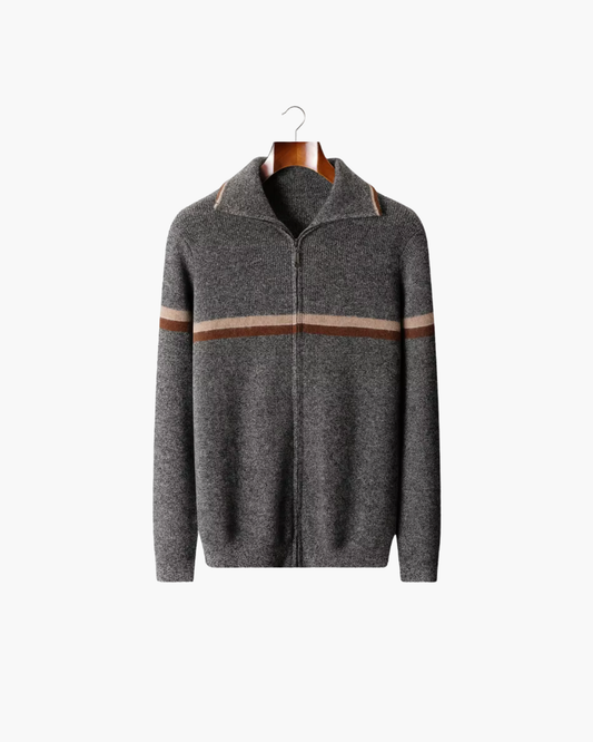 CASHMERE STRIPED ZIP CARDIGAN