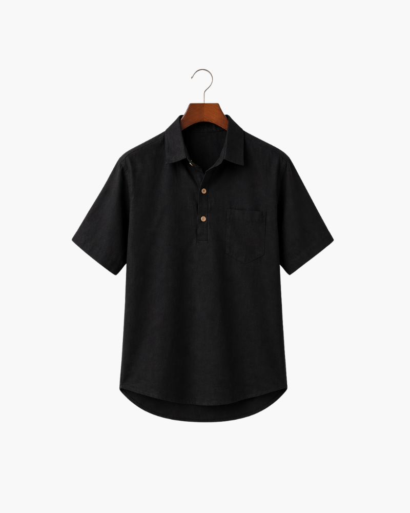 MONZA LINEN POLO - BLACK