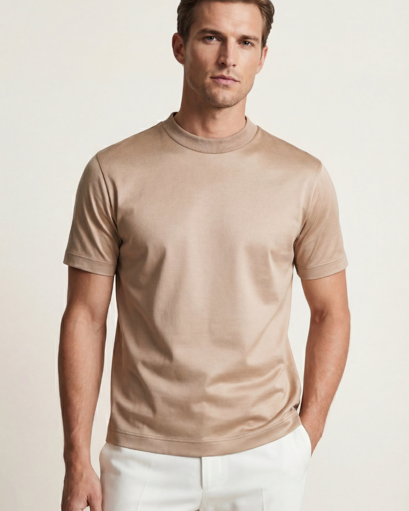 MERCERIZED COTTON TEE - SAND