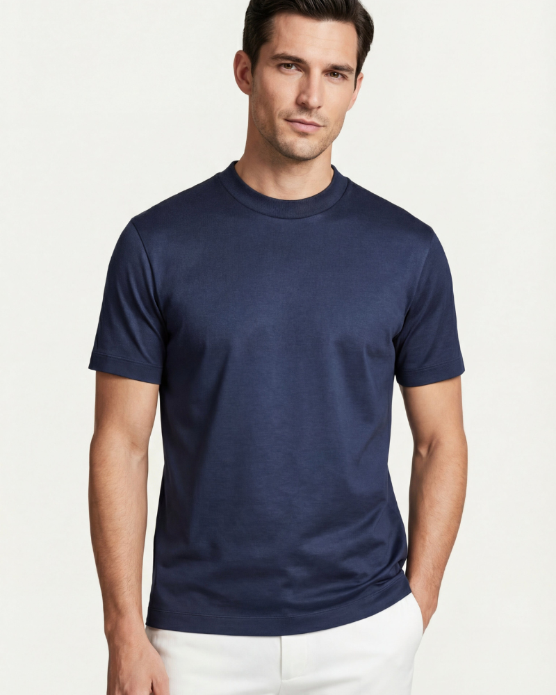 MERCERIZED COTTON TEE - NAVY BLUE