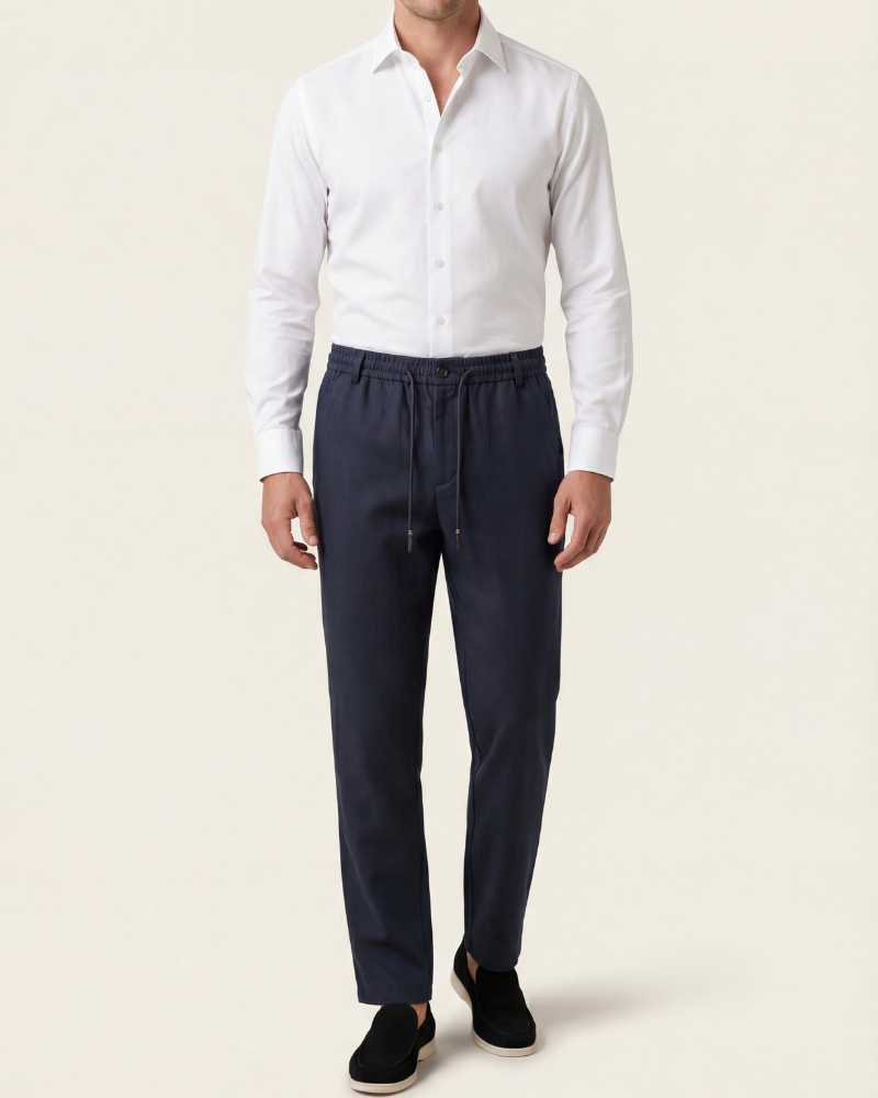 CAPRI STRETCH LINEN TROUSER - NAVY BLUE