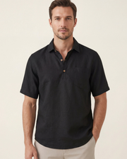 MONZA LINEN POLO - BLACK