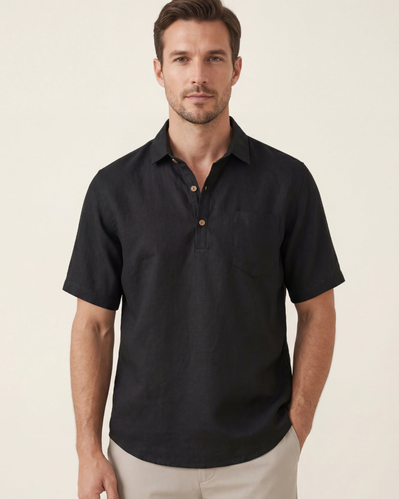 MONZA LINEN POLO - BLACK