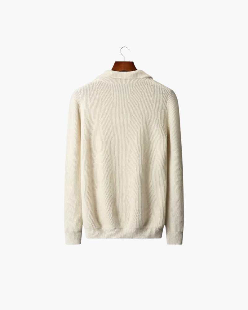 MERINO RIBBED HALF ZIP SWEATER