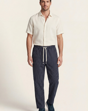 VIENA STRIPE LINEN TROUSERS - NAVY