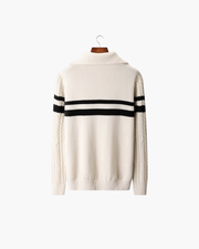 MERINO STRIPED HALF ZIP SWEATER