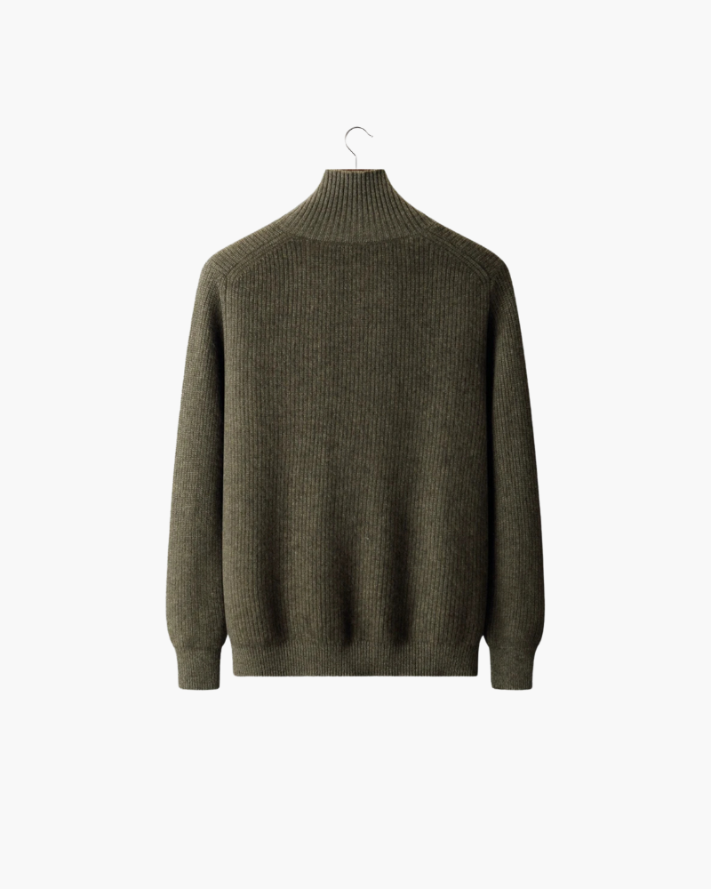CASHMERE HIGH COLLAR RIBBED CARDIGAN