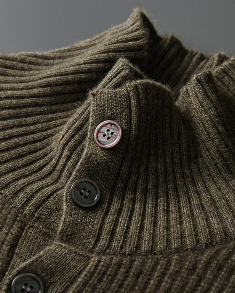 CASHMERE HIGH COLLAR RIBBED CARDIGAN