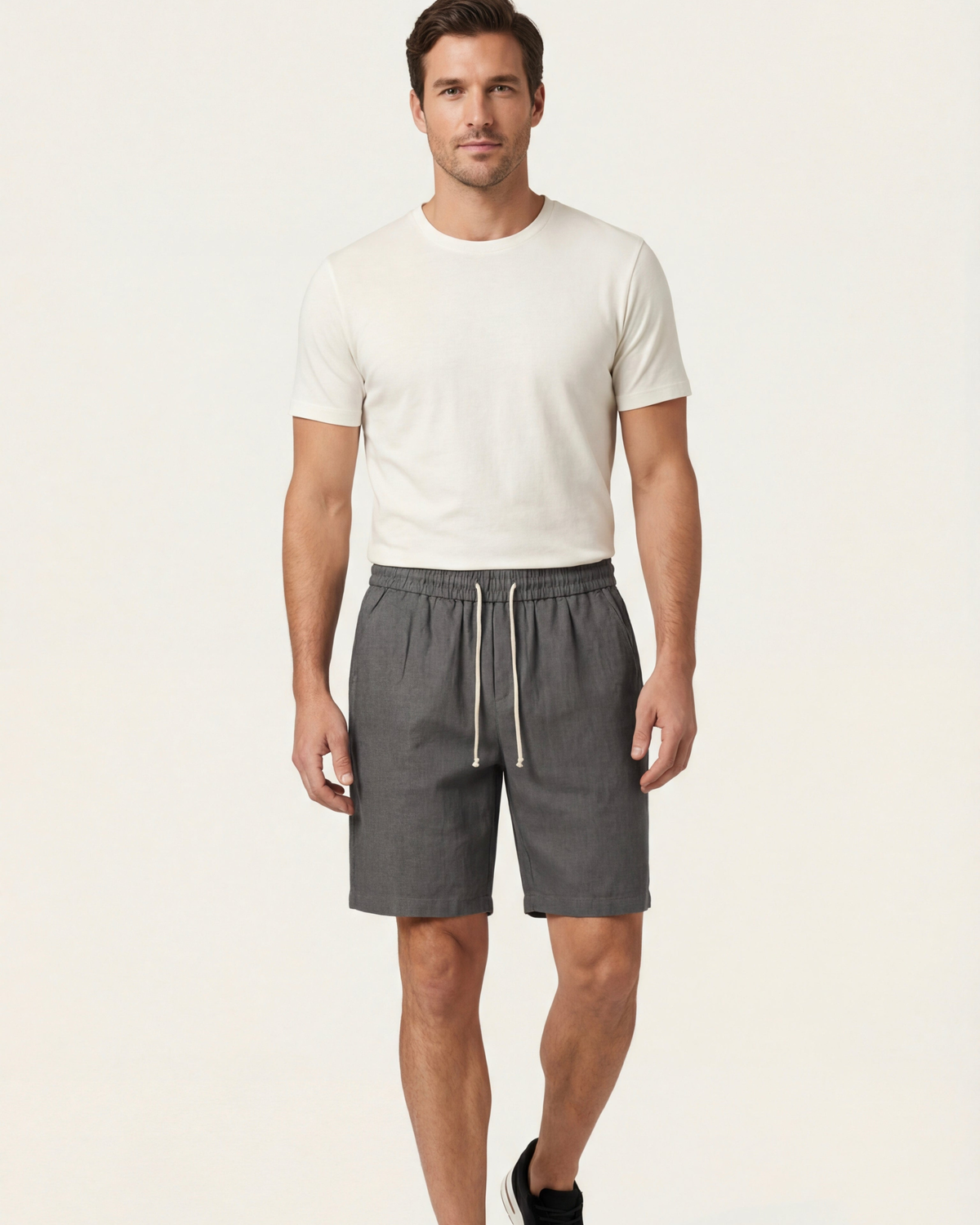 LECCI LINEN DRAWSTRING SHORT - GREY