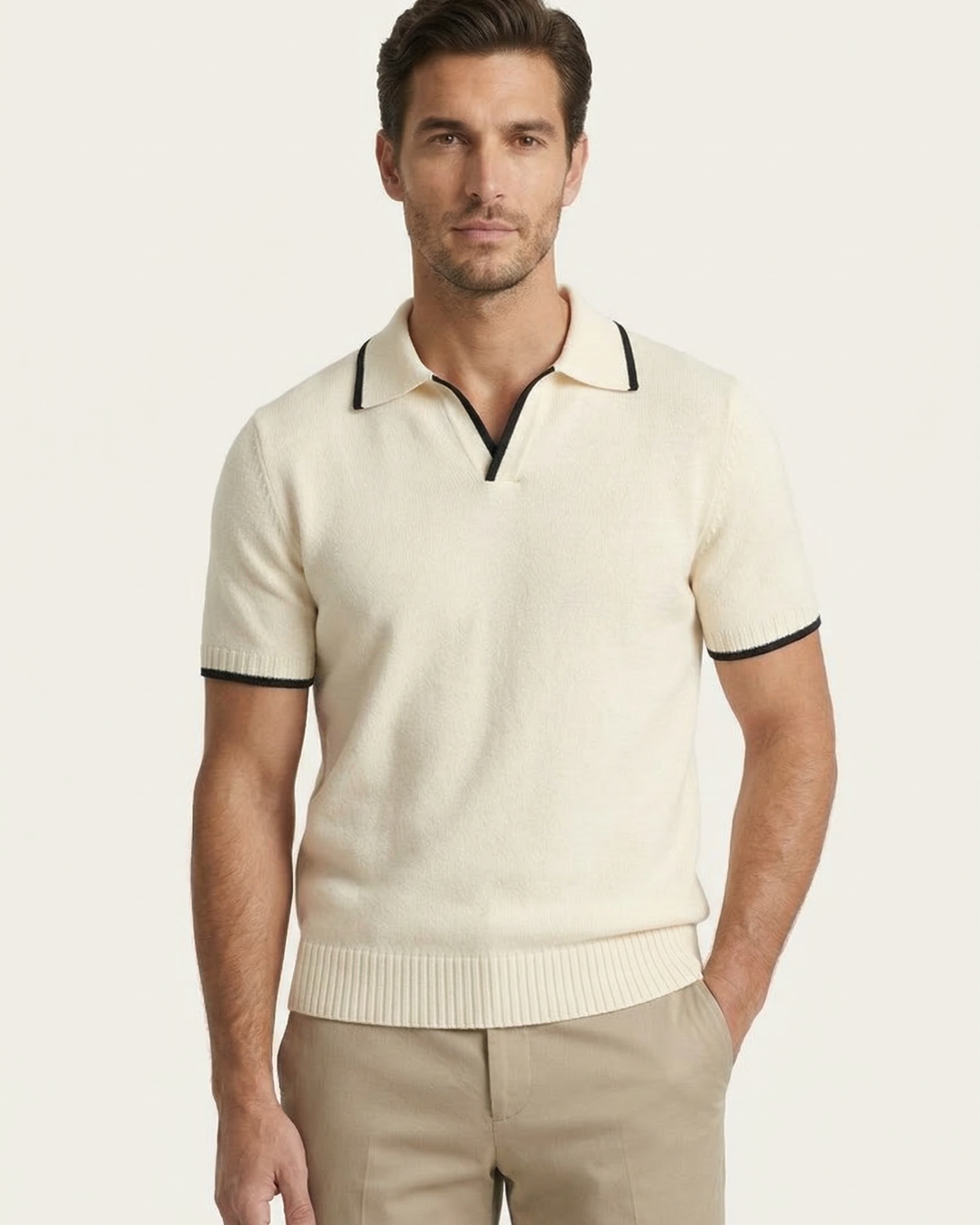 RIVARO KNITTED POLO - IVORY