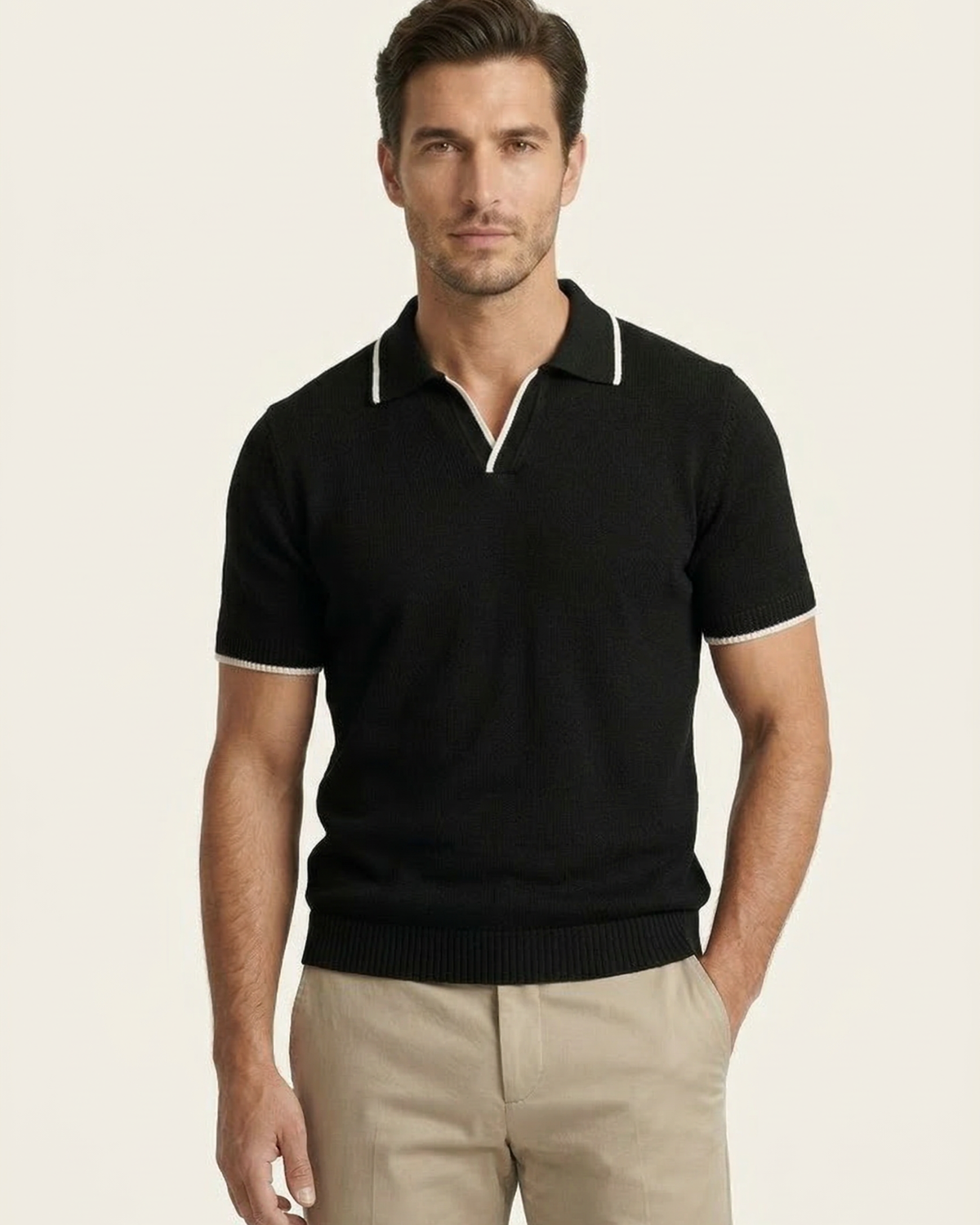 RIVARO KNITTED POLO - BLACK
