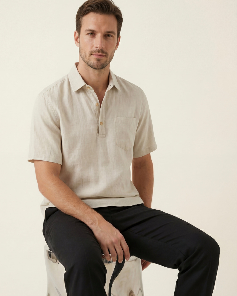 MONZA LINEN POLO - BEIGE