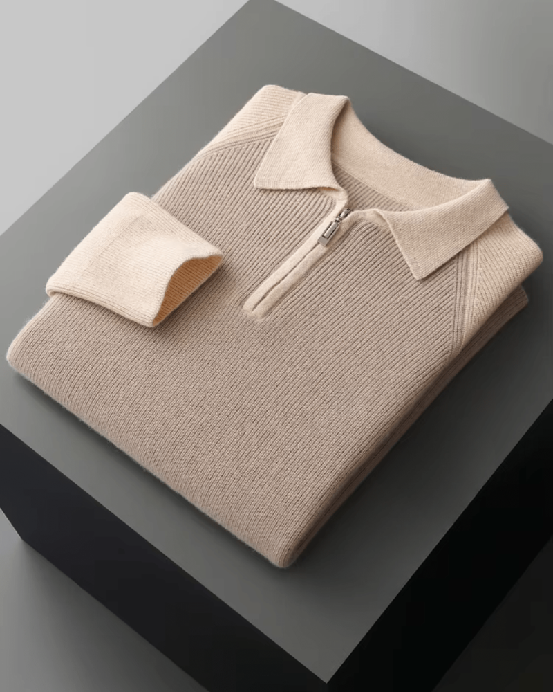 MERINO TWO-TONE HALF ZIP SWEATER