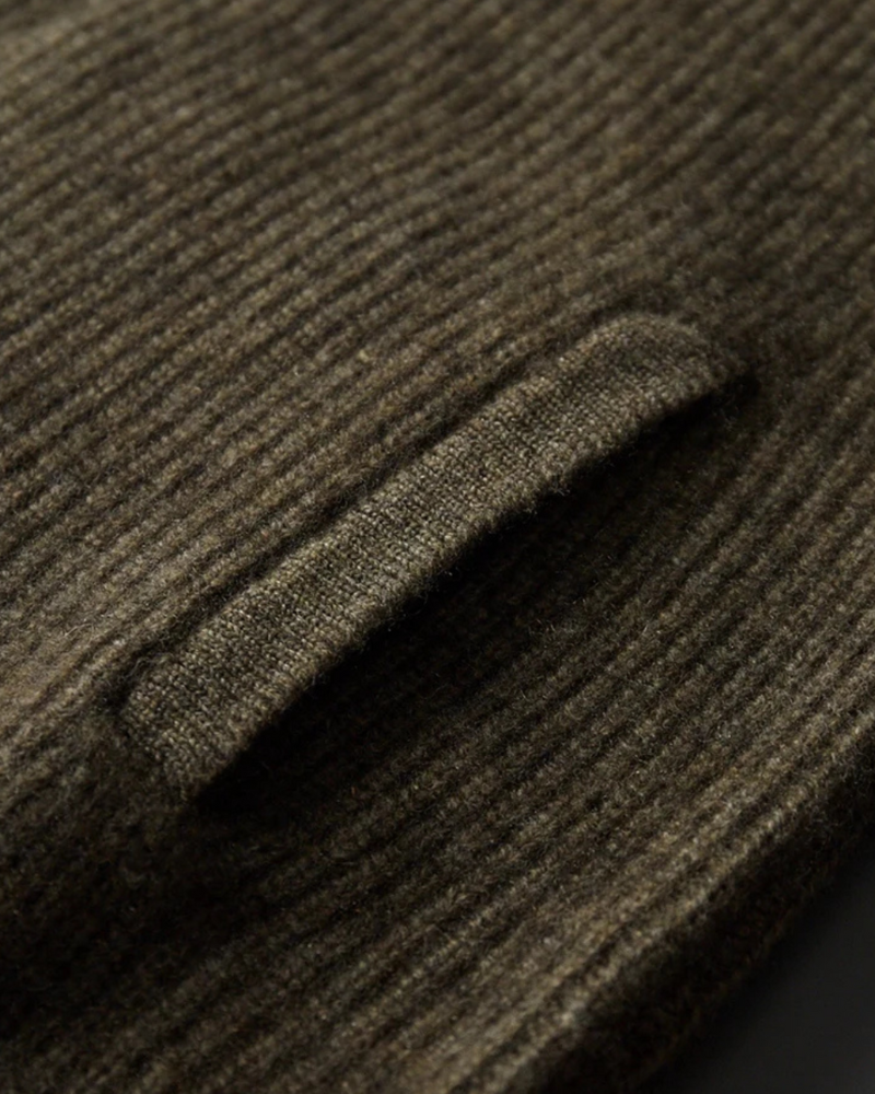 CASHMERE HIGH COLLAR RIBBED CARDIGAN