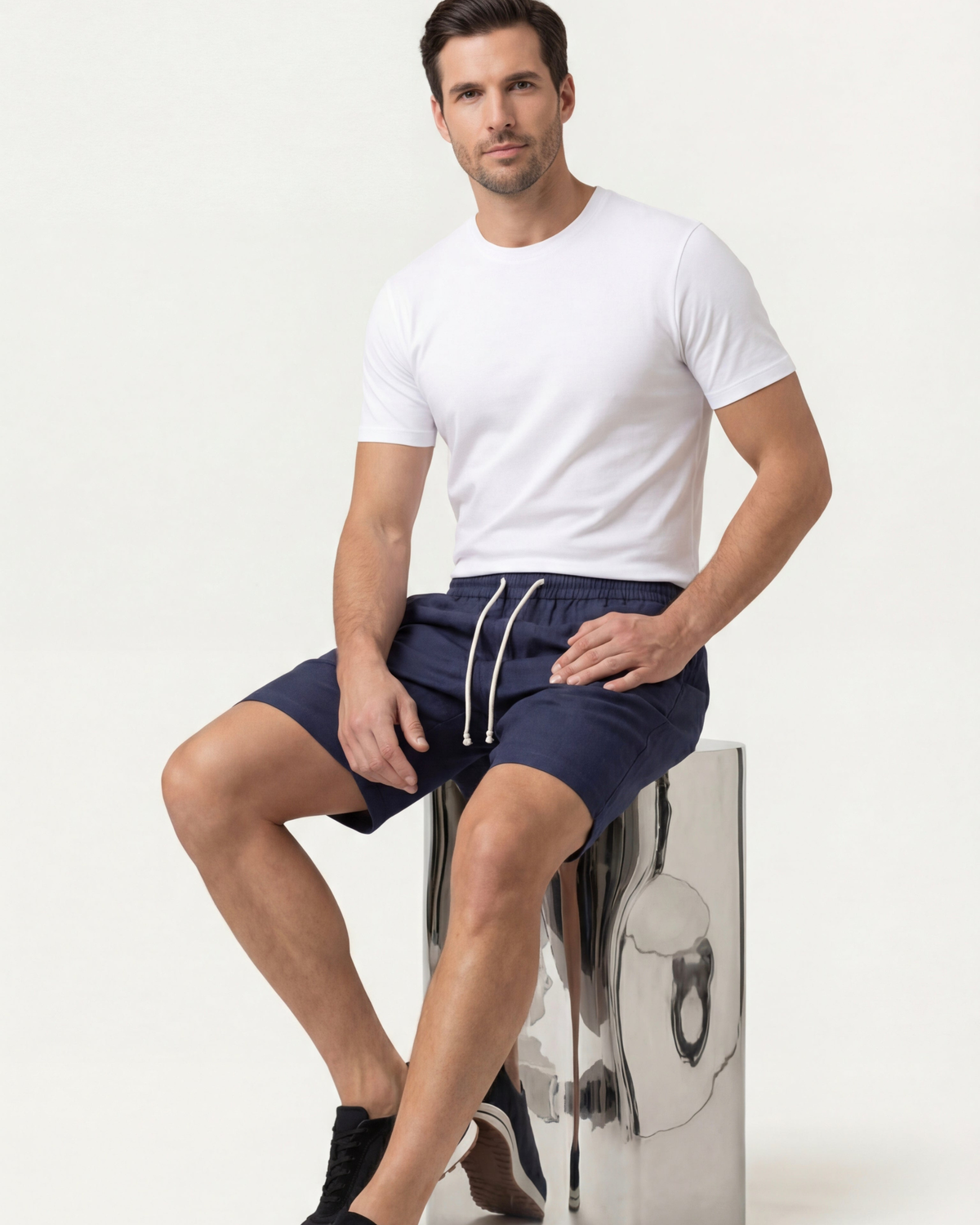 LECCI LINEN DRAWSTRING SHORT - NAVY
