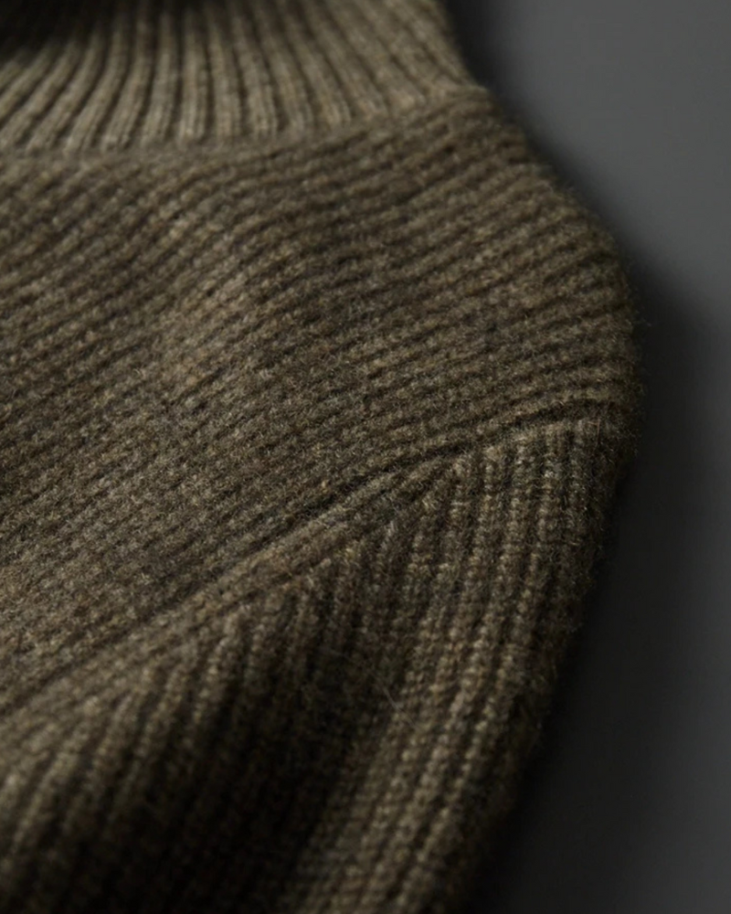 CASHMERE HIGH COLLAR RIBBED CARDIGAN