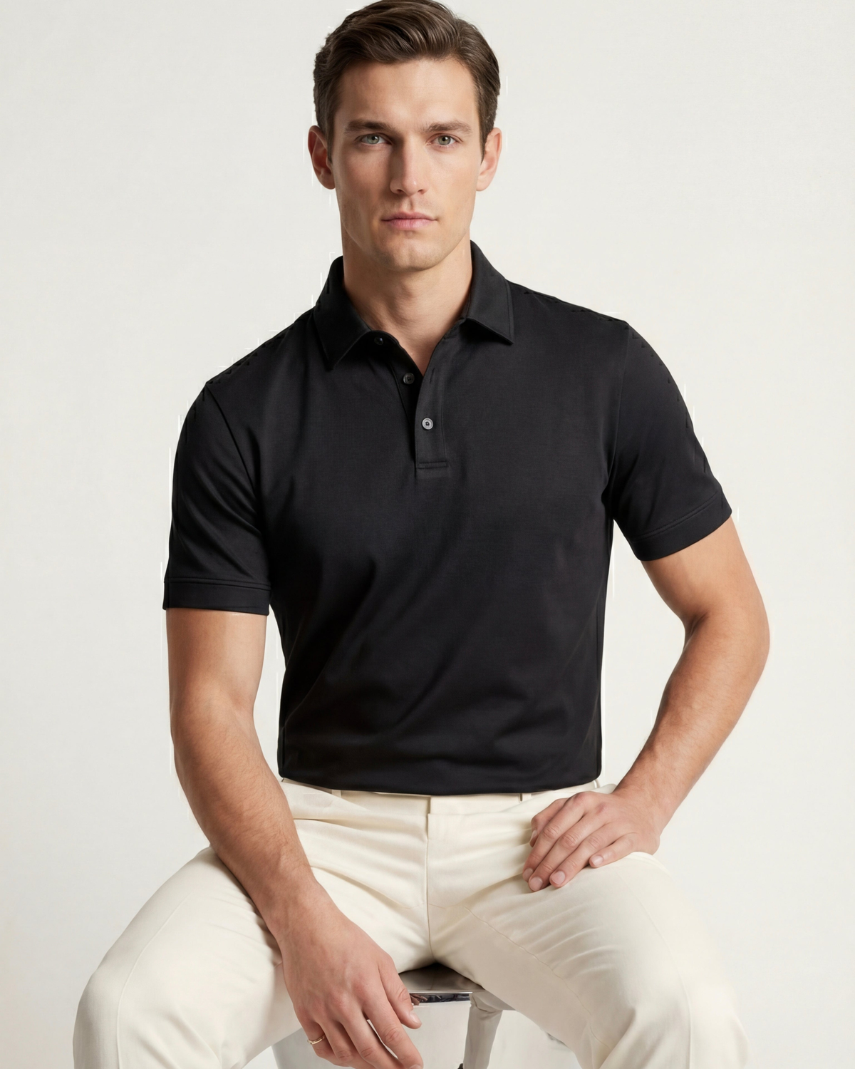 MERCERIZED COTTON POLO - BLACK