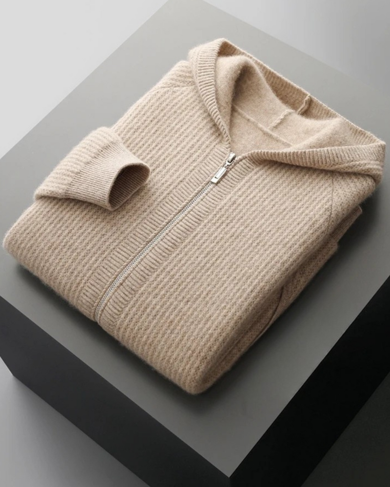 MERINO RIBBED ZIP HOODIE