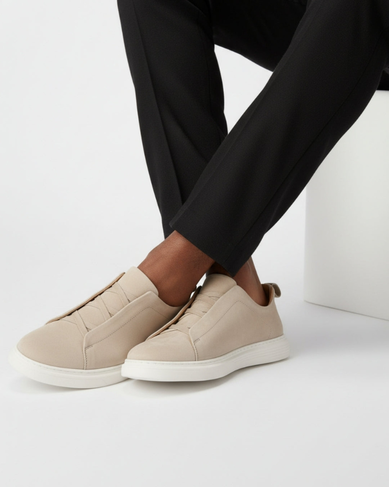 SUEDE SLIP-ON SNEAKER – SAND