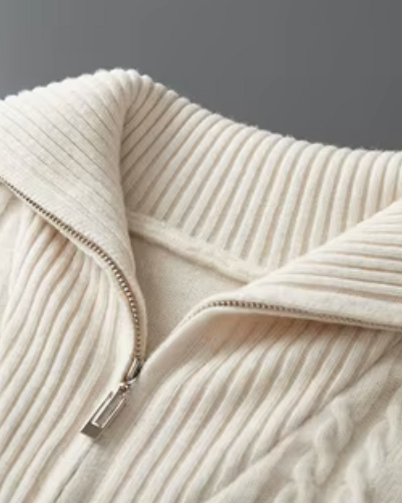 MERINO STRIPED HALF ZIP SWEATER