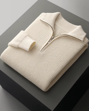 MERINO RIBBED HALF ZIP SWEATER