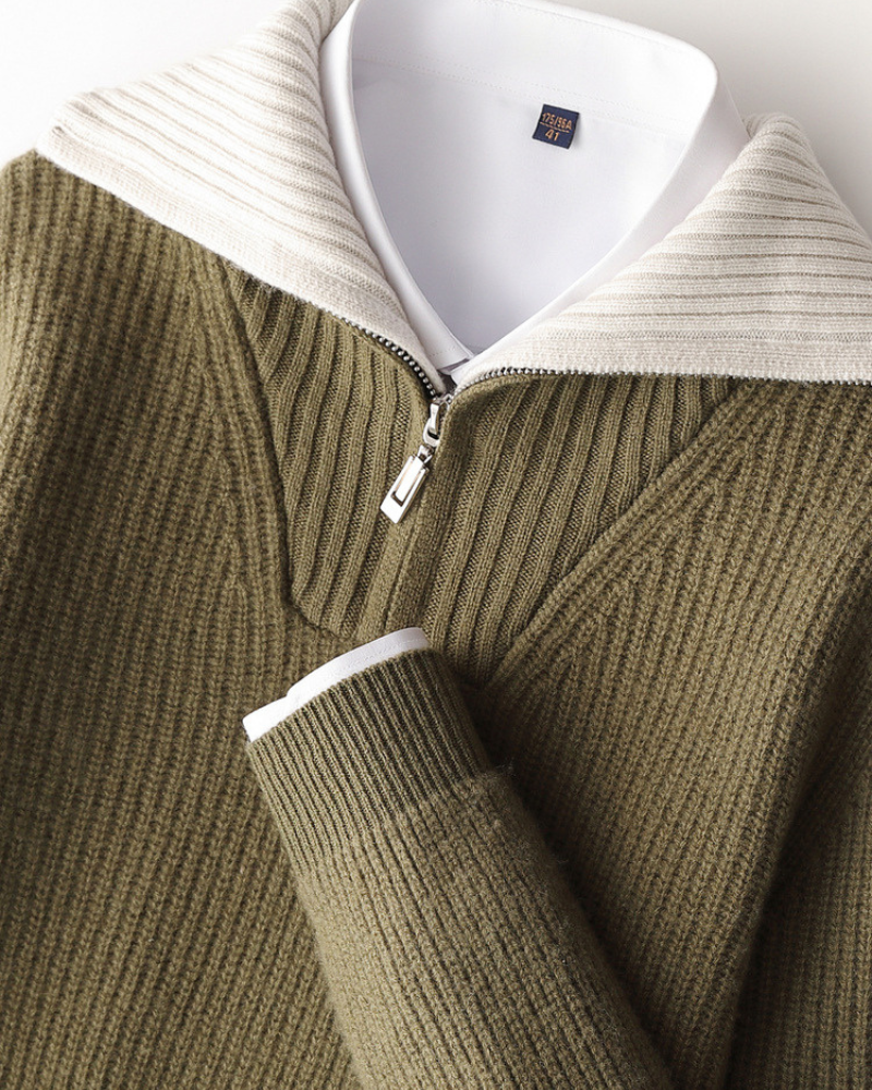MERINO HALF ZIP REFINED SWEATER