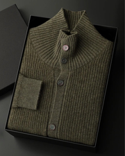 CASHMERE HIGH COLLAR RIBBED CARDIGAN