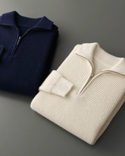 MERINO RIBBED HALF ZIP SWEATER