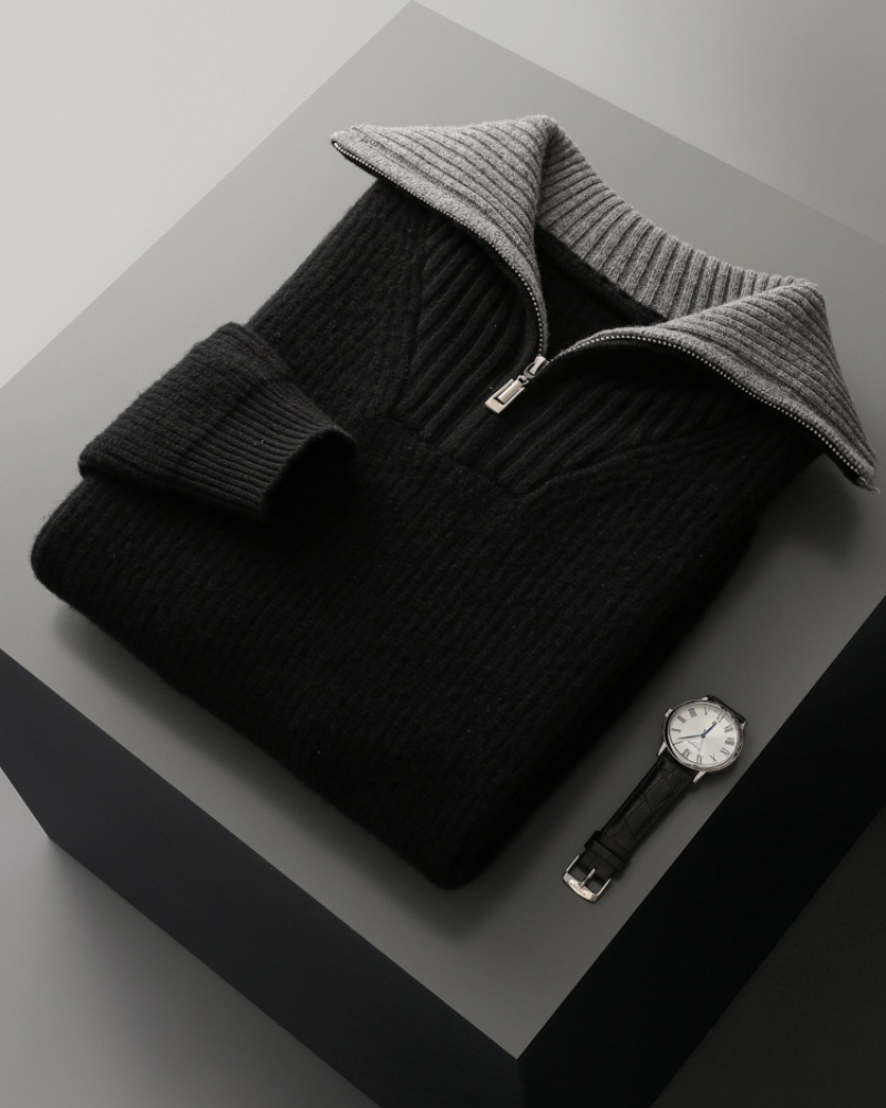 MERINO HALF ZIP REFINED SWEATER