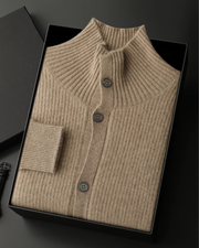 CASHMERE HIGH COLLAR RIBBED CARDIGAN