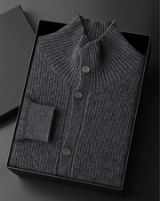 CASHMERE HIGH COLLAR RIBBED CARDIGAN