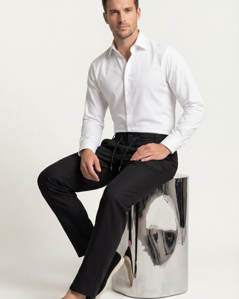 CAPRI STRETCH LINEN TROUSER - BLACK