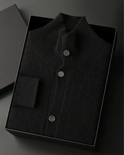 CASHMERE HIGH COLLAR RIBBED CARDIGAN